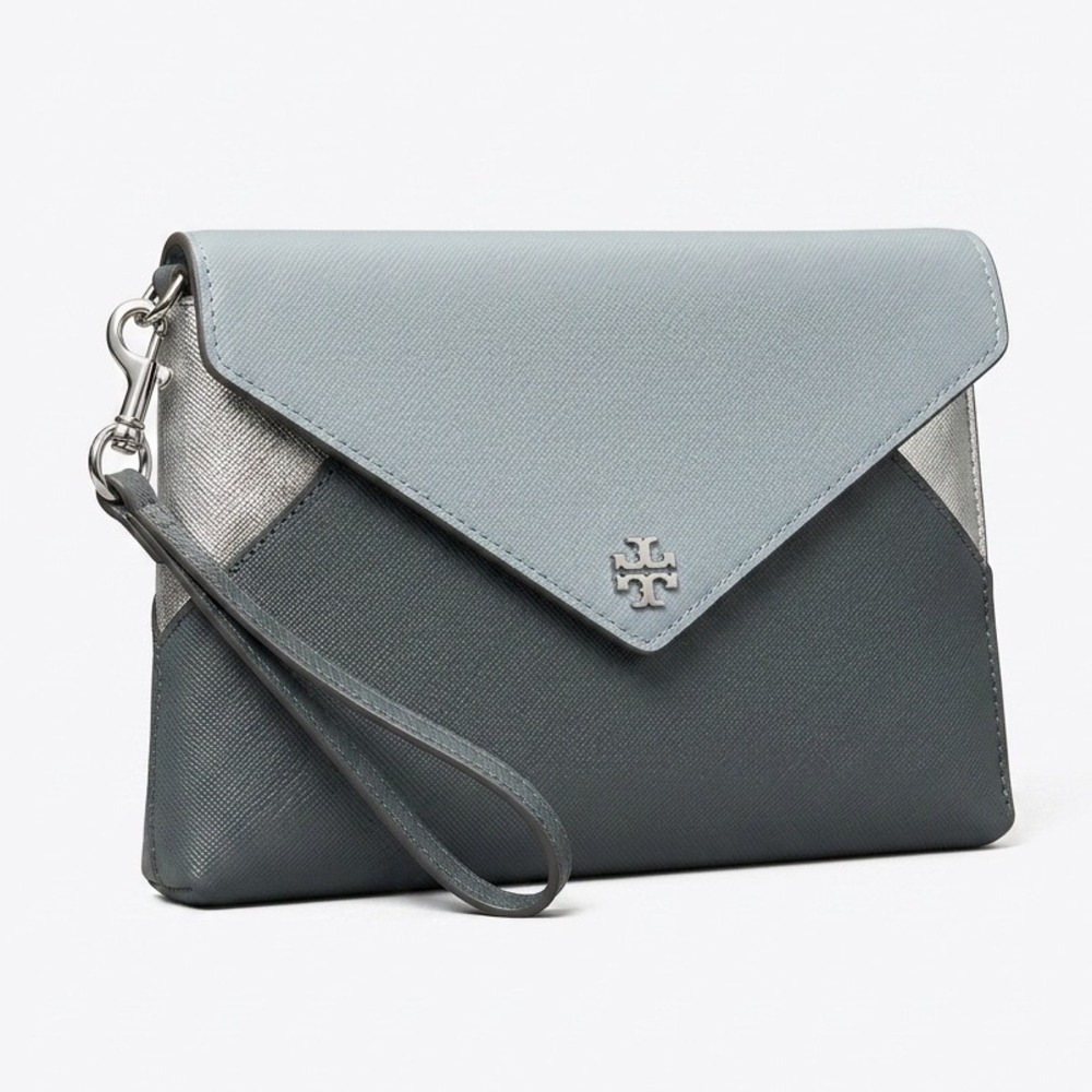 Tory Burch Robinson Colorblock Envelope Wristlet Clutch Saffiano Leather Vacay